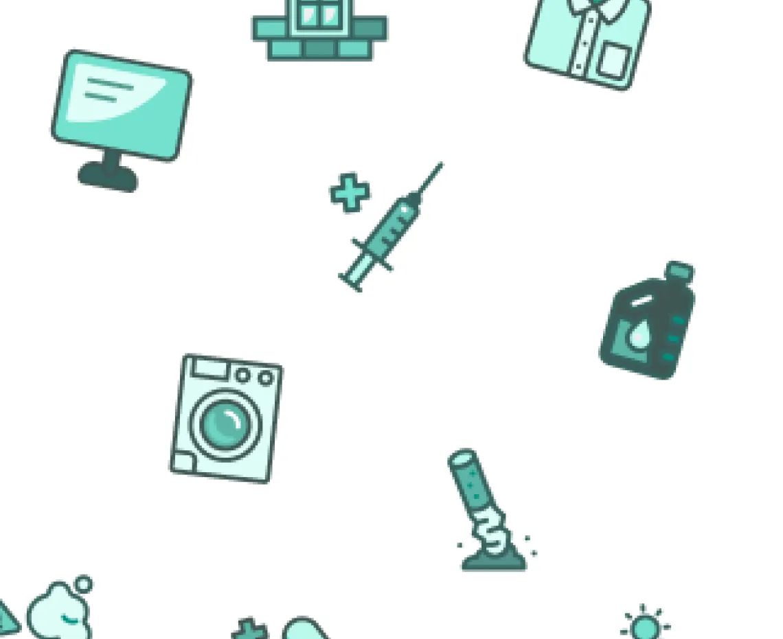 Icones de différents elements (vêtement, écran, machine à laver, etc.)