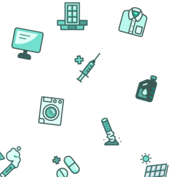 Icones de différents elements (vêtement, écran, machine à laver, etc.)